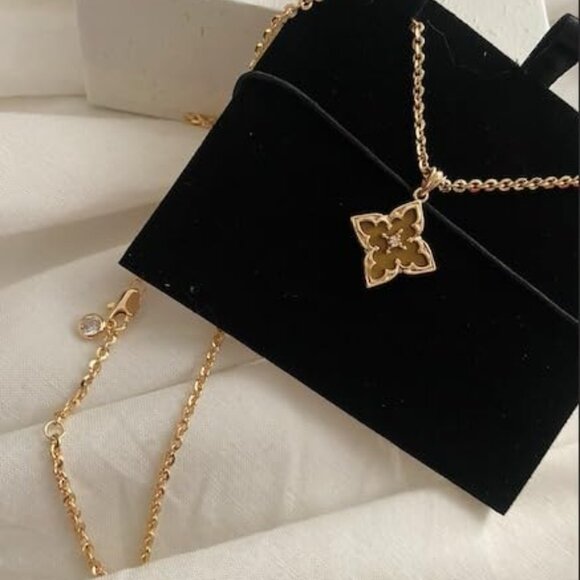 Neiman Marcus Jewelry - Neiman Marcus 14K Gold Plated CZ Clover Mother of Pearl Pendant